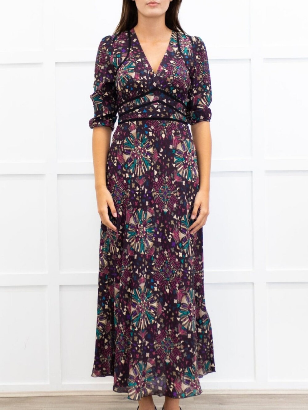 Ba&sh Fazia Purple Floral V Neck Maxi Dress